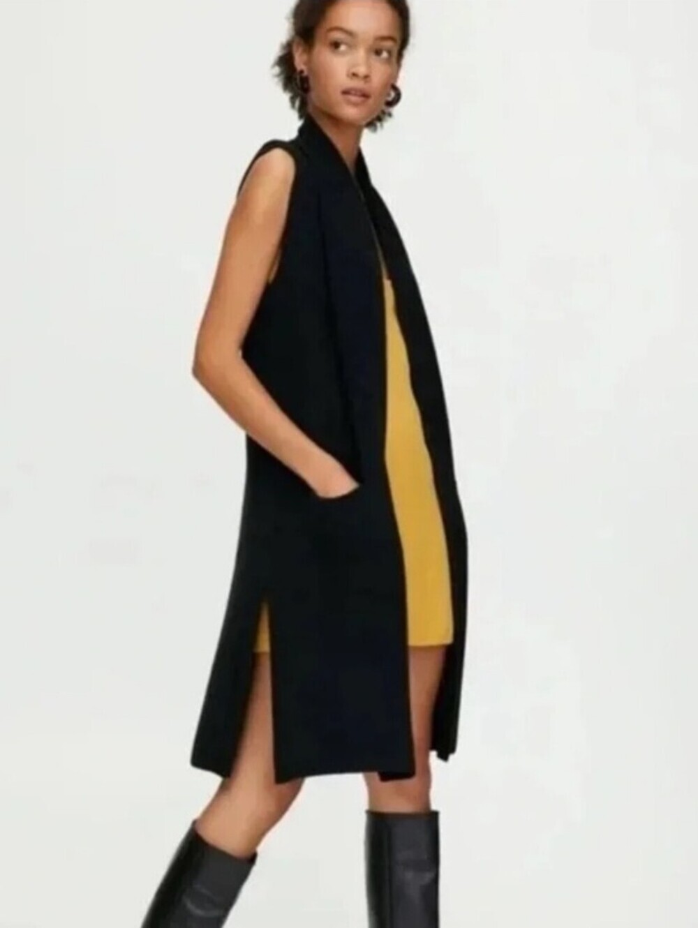 Aritzia Wilfred Olivie Longline Sleeveless Merino Wool Knit Cardigan Vest Medium